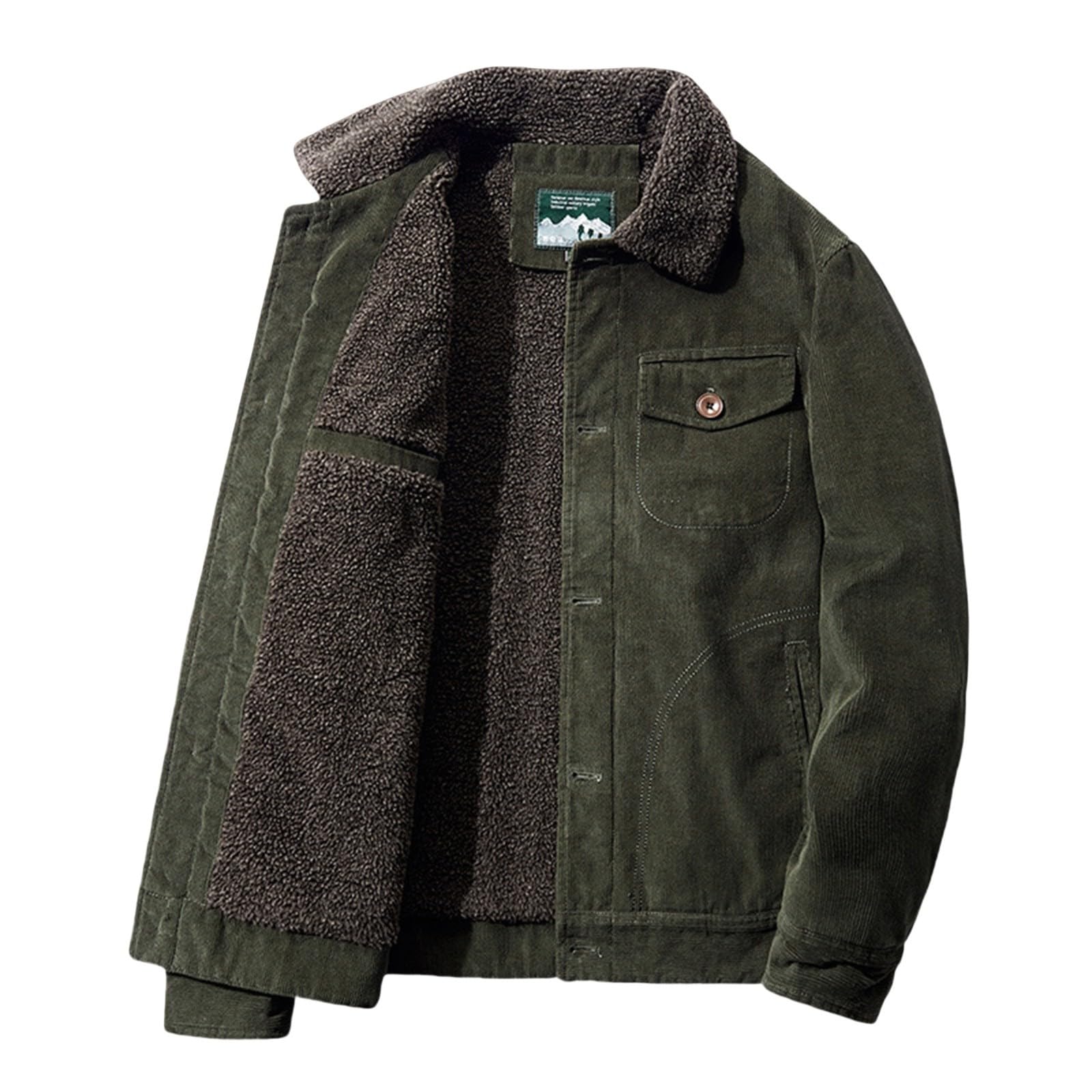 SAUTRV Fleece Lined Corduroy Jacket Men: Winter Denim Jackets For